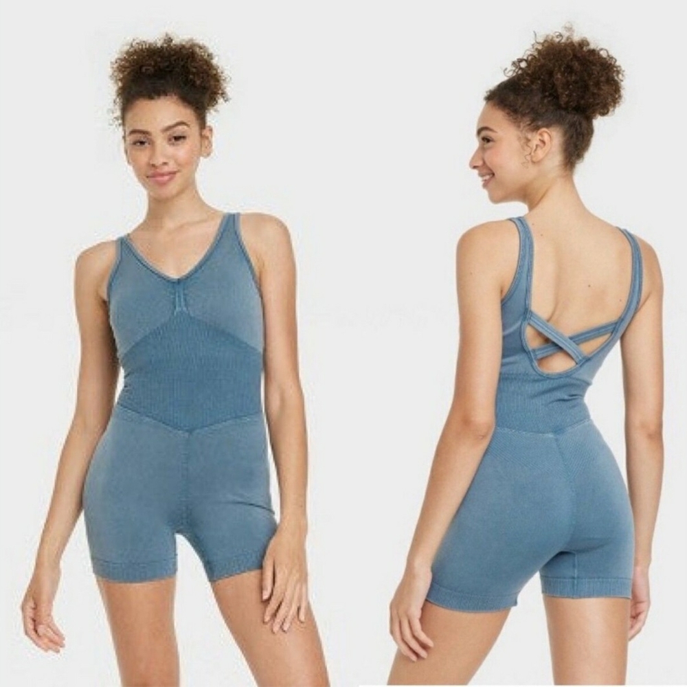JoyLab Sleeveless Blue Activewear Workout Romper, Size Small